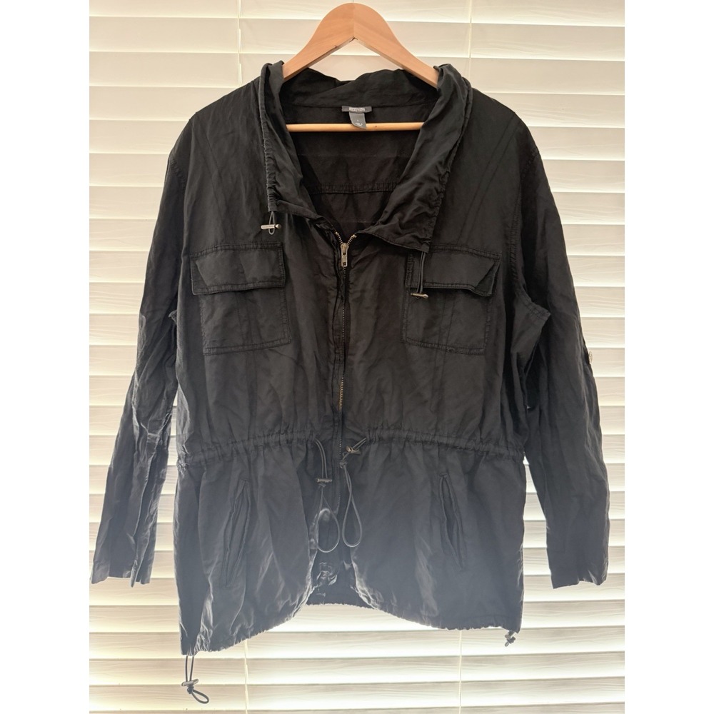 Kenneth Cole Reaction Women's Black Hooded Zip Windbreaker Jacket Size L